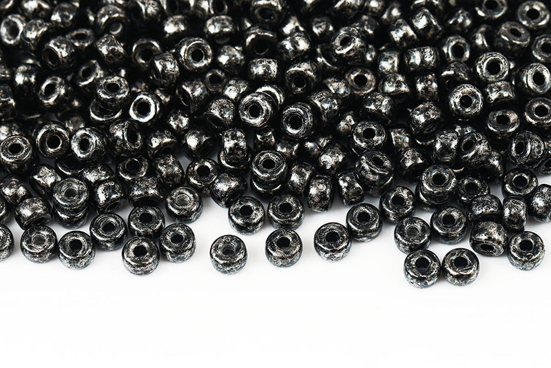 Matubo Round 2/0 Black Picasso Czech Seed beads