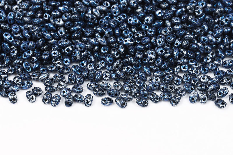 Miniduo 2×4mm Tweedy Blue 2-Hole Czech Beads