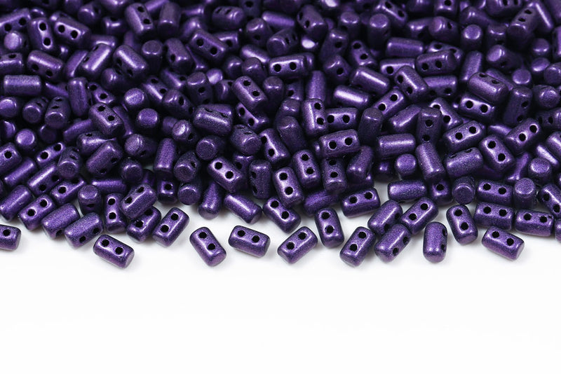 Rulla 5×3mm Metallic Suede Purple 2-Hole Czech Beads