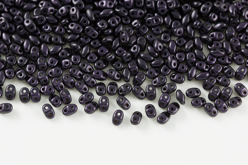 Miniduo 2×4mm Metallic Suede Dark Purple 2-Hole Czech Beads
