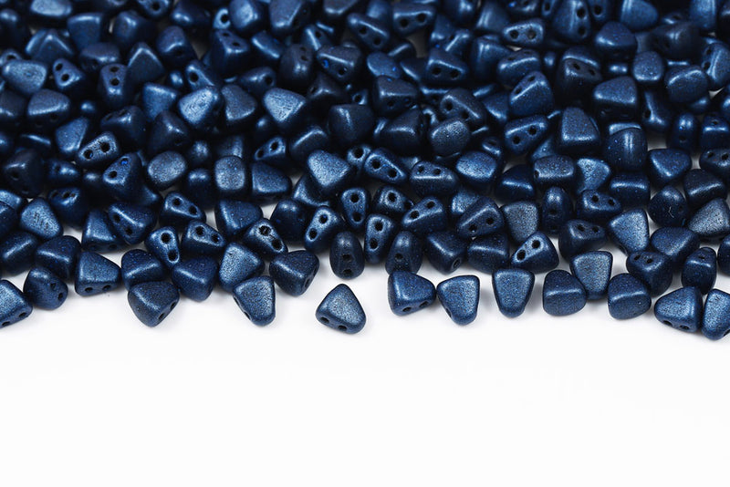 Nib-Bit 6×5mm Metallic Suede Blue 2-Hole Czech Beads