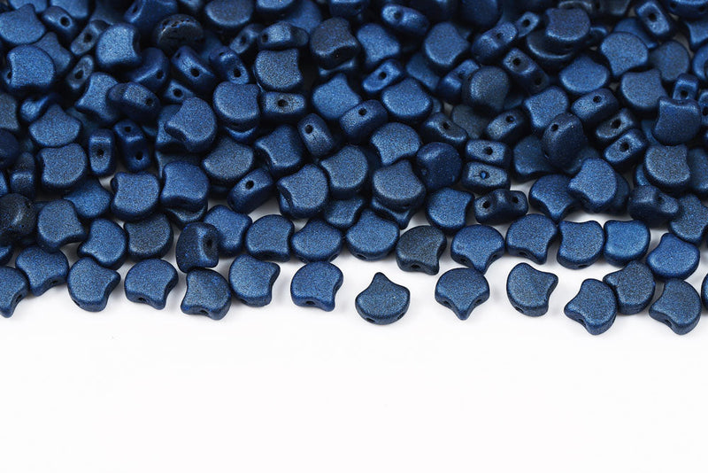 Ginko 7.5×7.5mm Metallic Suede Blue 2-Hole Czech Beads