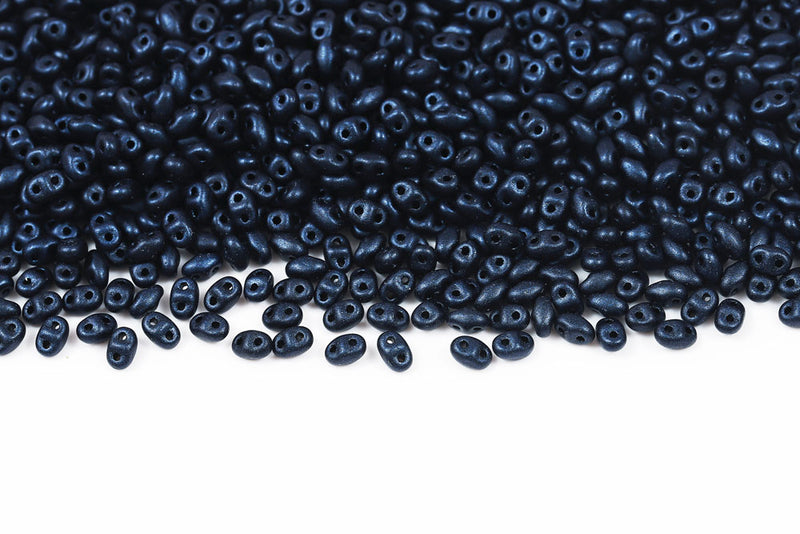 Miniduo 2×4mm Metallic Suede Dark Blue 2-Hole Czech Beads
