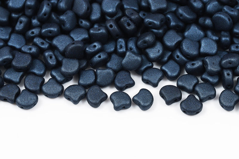 Ginko 7.5×7.5mm Metallic Suede Dark Blue 2-Hole Czech Beads