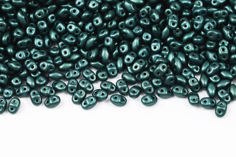 Miniduo 2×4mm Metallic Suede Light Green 2-Hole Czech Beads