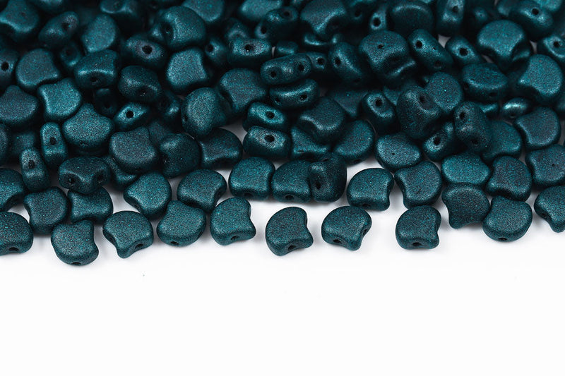 Ginko 7.5×7.5mm Metallic Suede Medium Blue/green 2-Hole Czech Beads