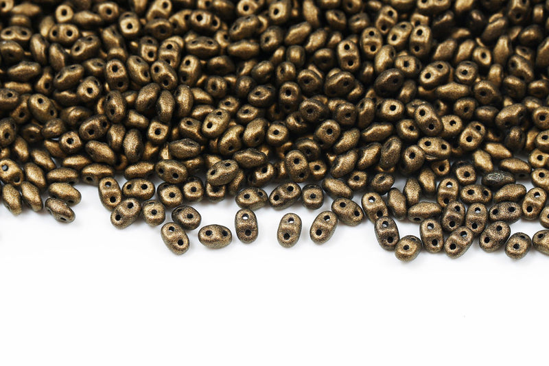 Miniduo 2×4mm Metallic Suede Gold 2-Hole Czech Beads