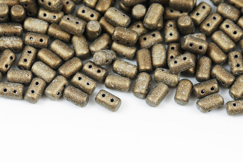 Rulla 5×3mm Metallic Suede Gold 2-Hole Czech Beads