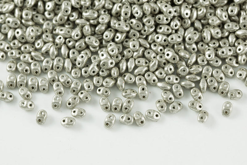 Miniduo 2×4mm Jet Silver Paste Mat 2-Hole Czech Beads