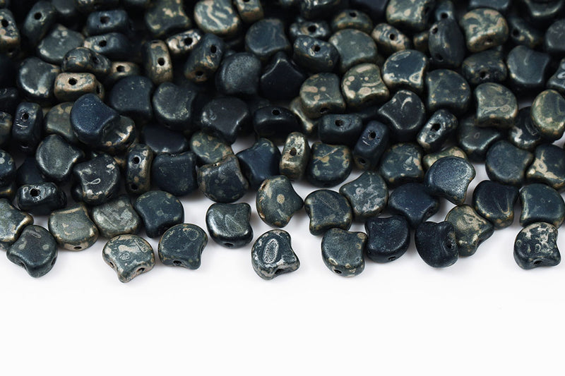 GINKO 7.5×7.5mm Jet Picasso Matt 2-Hole Czech Beads