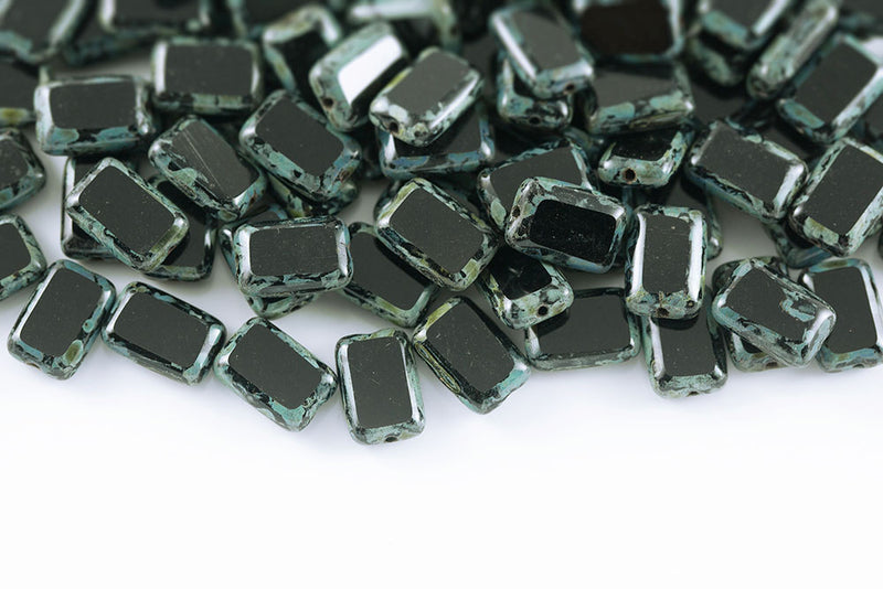 Rectangle 12×8mm Jet Travertin 1-Hole Czech Glass Beads