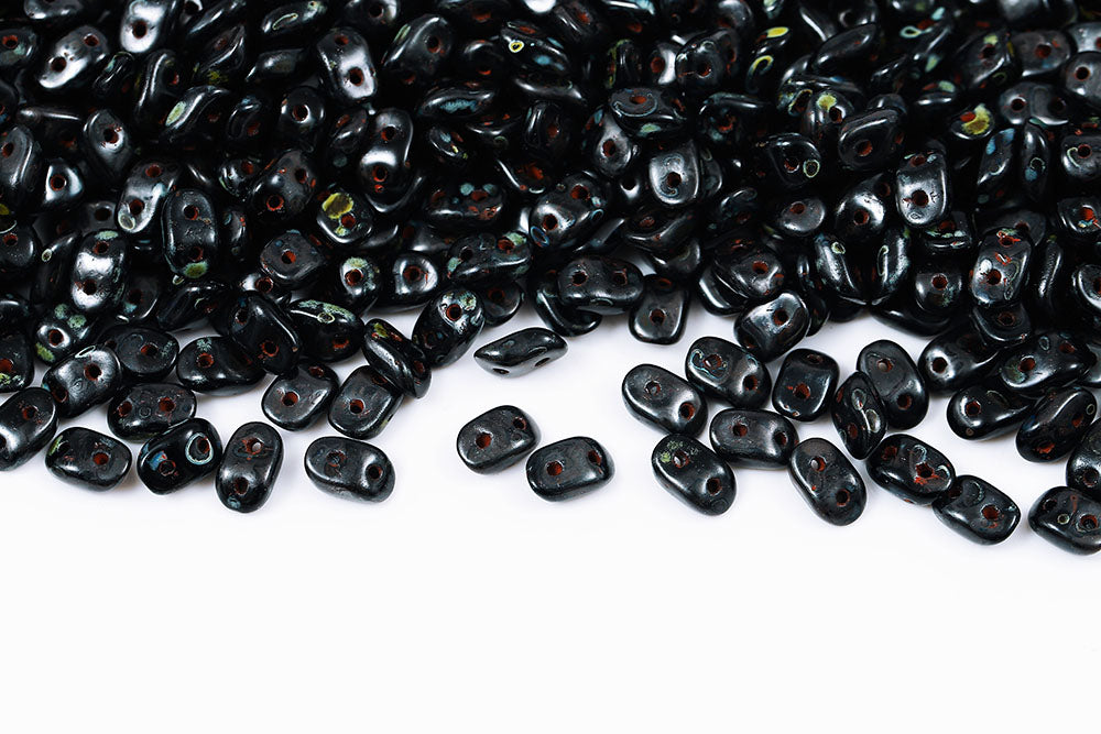 Wave 3×7mm Black Travertin 2-Hole Czech Beads