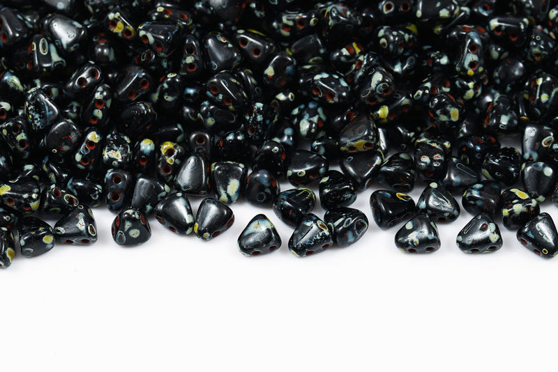 Nib-Bit 6×5mm Jet Travertin Dark 2-Hole Czech Beads