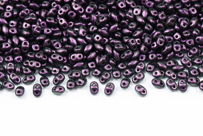 Miniduo 2×4mm Polychrome Magenta Chameleon 2-Hole Czech Beads