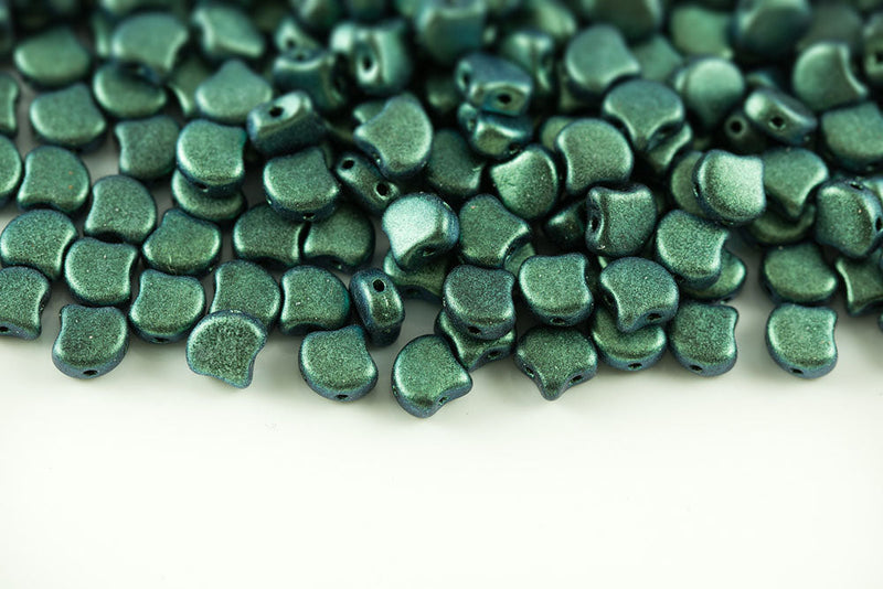 Ginko 7.5×7.5mm Polychrome Chameleon Turquoise 2-Hole Czech Beads