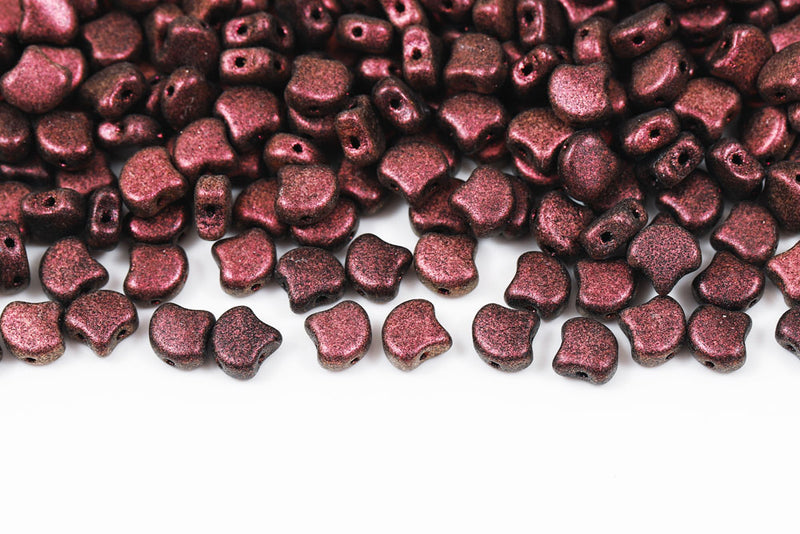 Ginko 7.5×7.5mm Polychrome Dark Violet 2-Hole Czech Beads