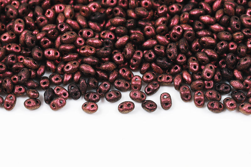 Miniduo 2×4mm Polychrome Dark Violet 2-Hole Czech Beads