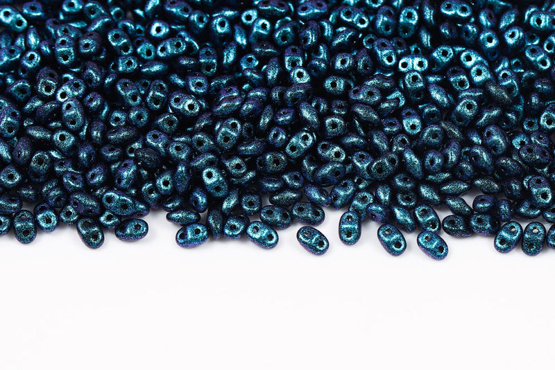 Miniduo 2×4mm Polychrome Dark Capri Blue 2-Hole Czech Beads