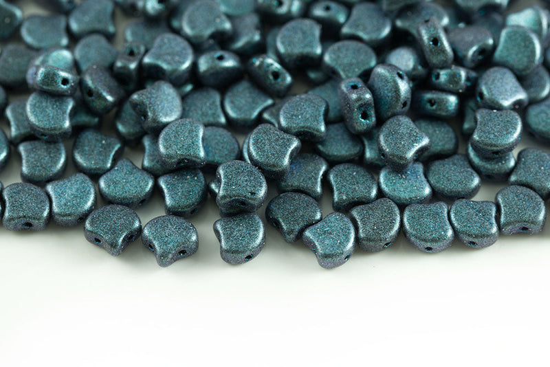 Ginko 7.5×7.5mm Polychrome Dark Capri Blue 2-Hole Czech Beads