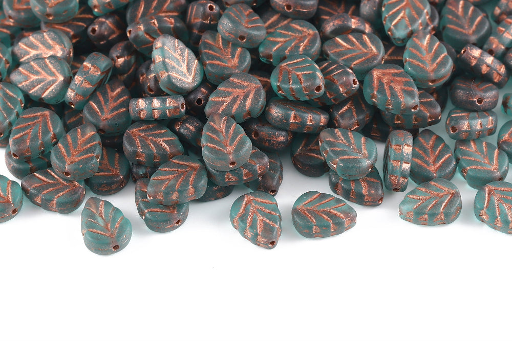 Leaves 10×8mm Crystal Blue With Bronze Gold Matt 1-Hole Czech Beads