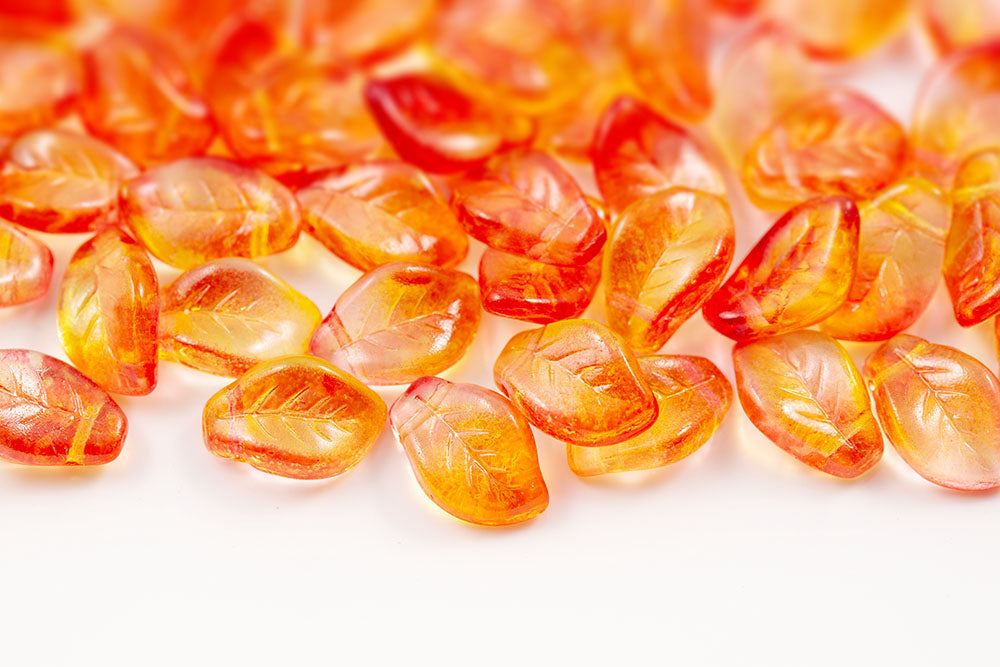 Wavy Leaf 14×9mm Crystal Yellow Orange Mixed 1-Hole Czech Beads
