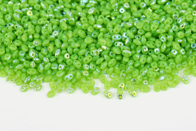 Miniduo 2×4mm Opal Green Ab 2-Hole Czech Beads