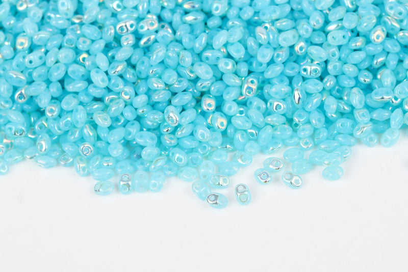 Miniduo 2×4mm Opal Aqua Ab 2-Hole Czech Beads