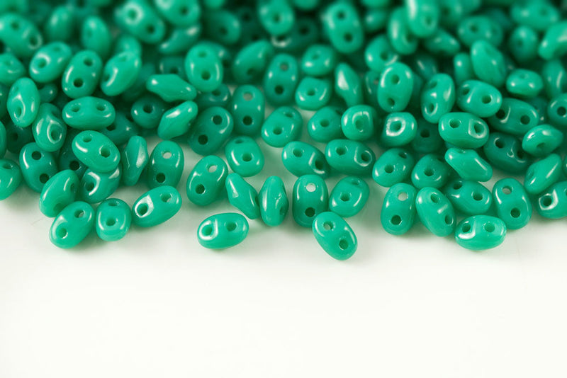 Miniduo 2×4mm Turquoise Green 2-hole Czech Beads