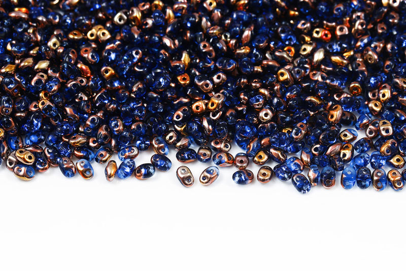 Miniduo 2×4mm Sapphire Capri Gold 2-Hole Czech Beads