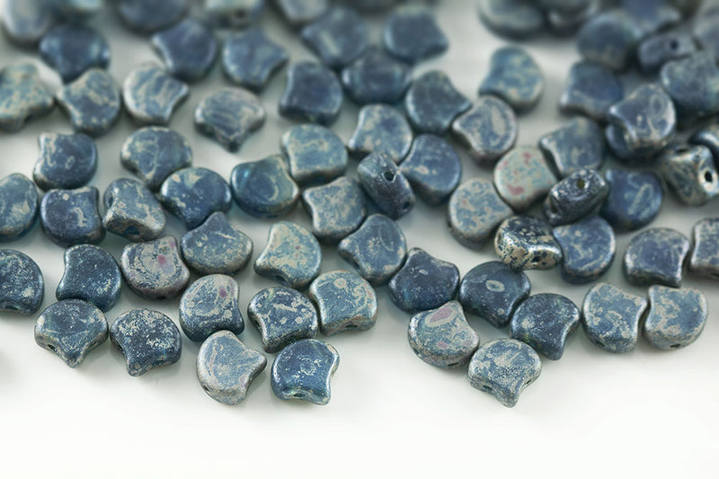 GINKO 7.5×7.5mm Sapphire Picasso Matt 2-Hole Czech Beads