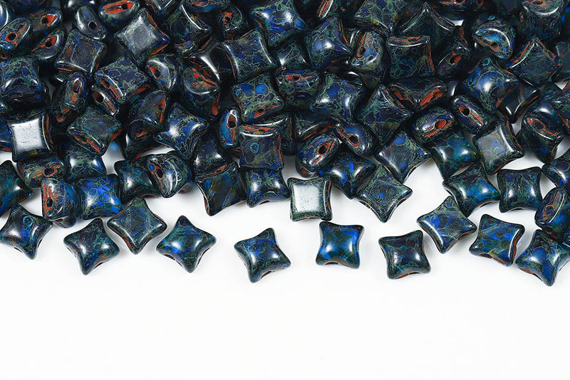Wibeduo 8×8mm Sapphire Travertin 2-Hole Czech Beads