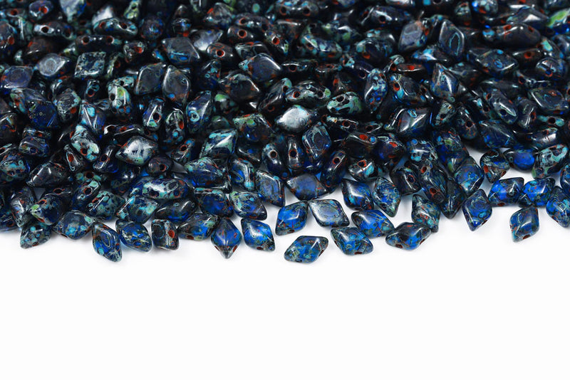 Gemduo 8×5mm Sapphire Travertin Dark 2-Hole Czech Beads