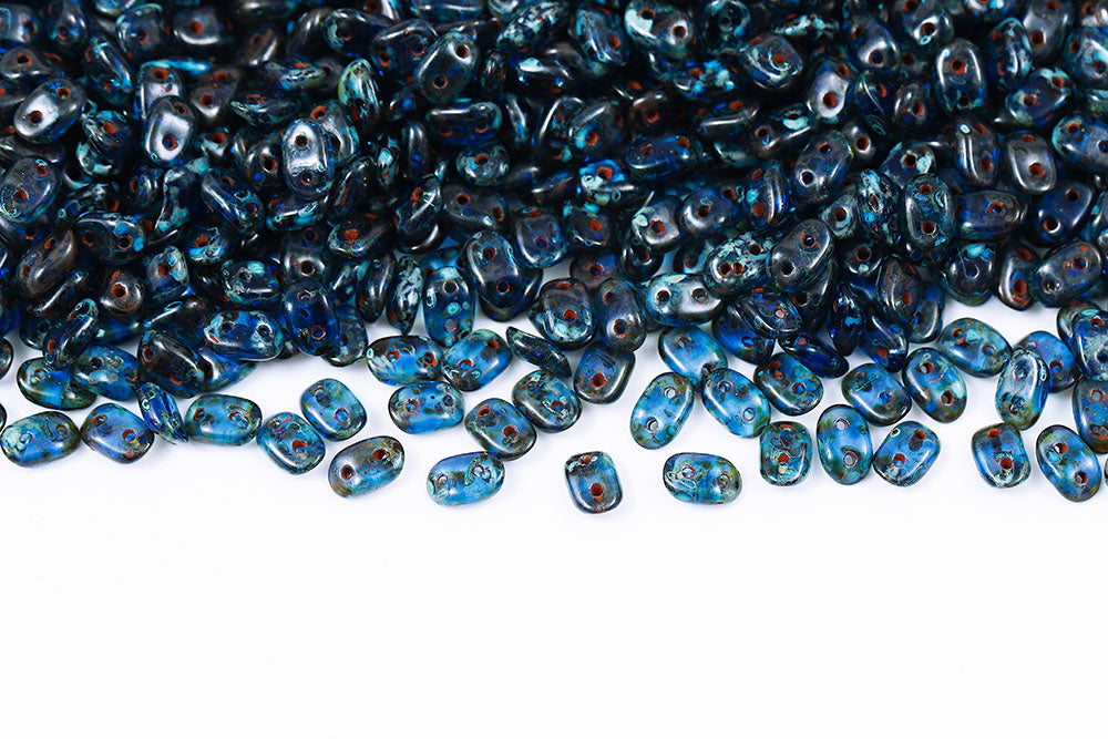 Wave 3×7mm Sapphire Travertin 2-Hole Czech Beads