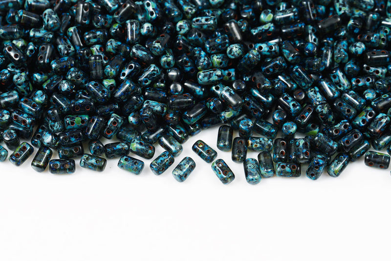Rulla 5×3mm Sapphire Travertin Dark 2-Hole Czech Beads