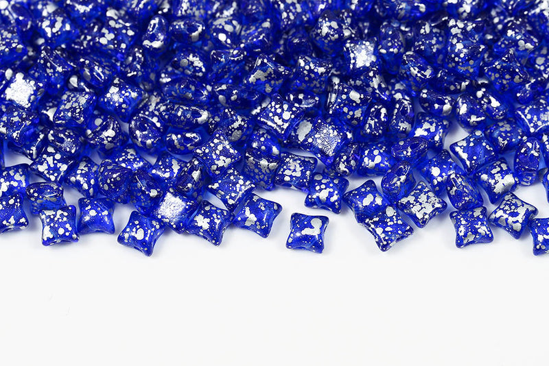 Wibeduo 8×8mm Sapphire Silver Splash 2-hole Czech Beads