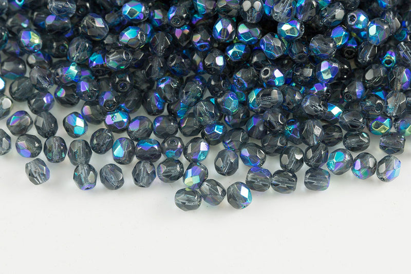Czech Fire Polished 4mm Montana Capri Gold Round Beads