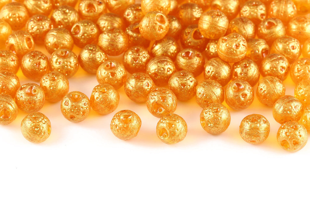 Orange 10×10mm Transparent Yellow Gold Powder 1-Hole Czech Beads