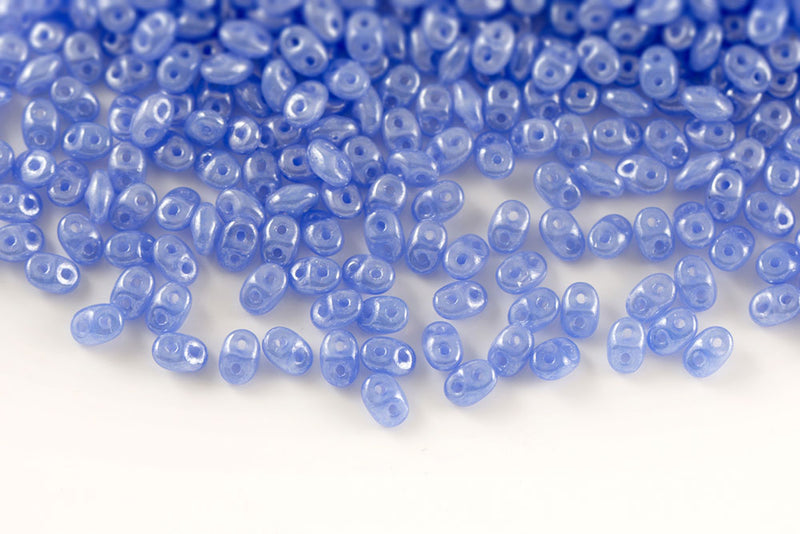 Miniduo 2×4mm Opal Blue White Luster 2-Hole Czech Beads