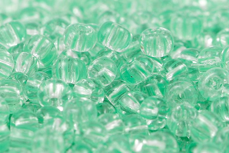 Preciosa Rocailles 6/0 Green Stripes On Crystal Col.00851