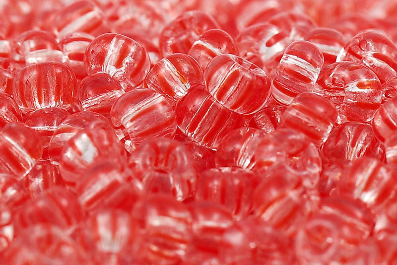 Preciosa Rocailles 8/0 Red Stripes On Crystal Col.00891
