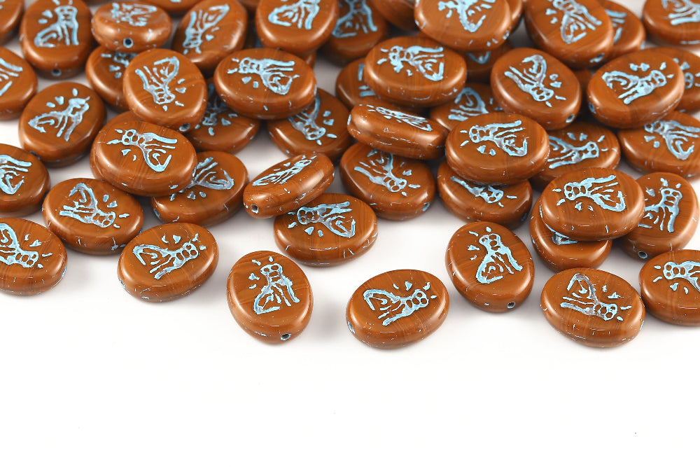 Cat 16×12mm Opaque Chocolate With Blue 1-Hole Czech Beads