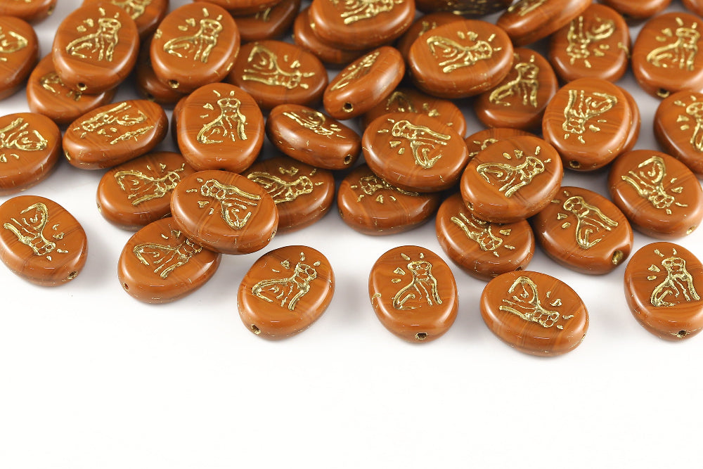 Cat 16×12mm Opaque Chocolate With Gold 1-Hole Czech Beads