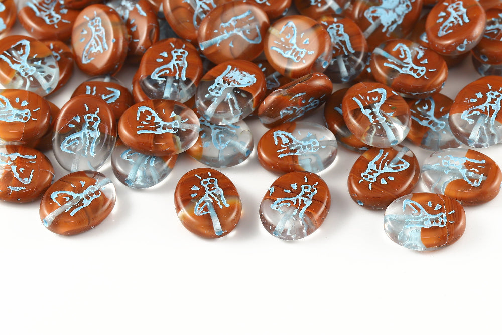 Cat 16×12mm Opaque Toffee With Blue 1-Hole Czech Beads