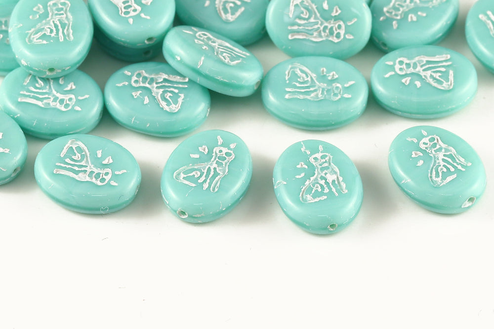 Cat 16×12mm Silk Egg Blue With White 1-Hole Czech Beads