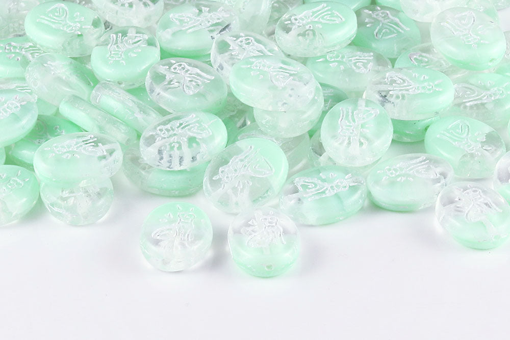 Cat 16×12mm Crystal Milky Green‌ Mixed With White 1-Hole Czech Beads