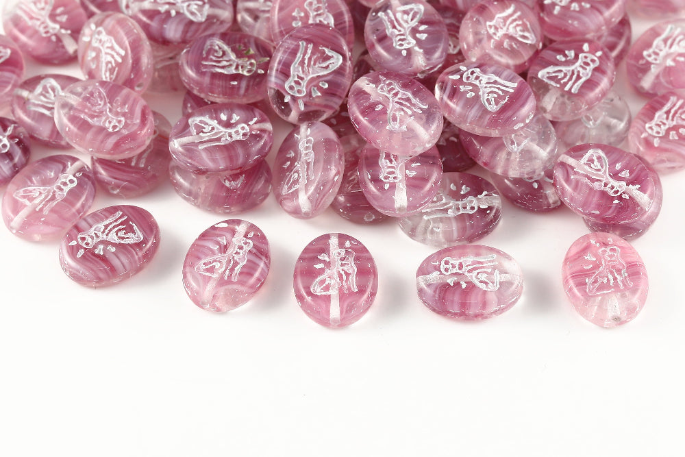 Cat 16×12mm Crystal Lt.Fuchsia Mixed With White 1-Hole Czech Beads