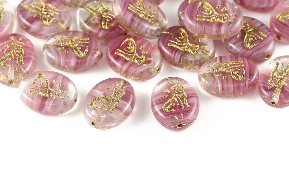 Cat 16×12mm Crystal Lt.Fuchsia Mixed With Gold 1-Hole Czech Beads
