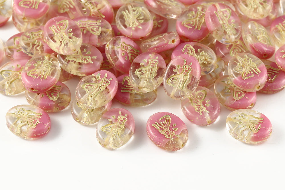 Cat 16×12mm Crystal Rose Mixed With Yellow 1-Hole Czech Beads