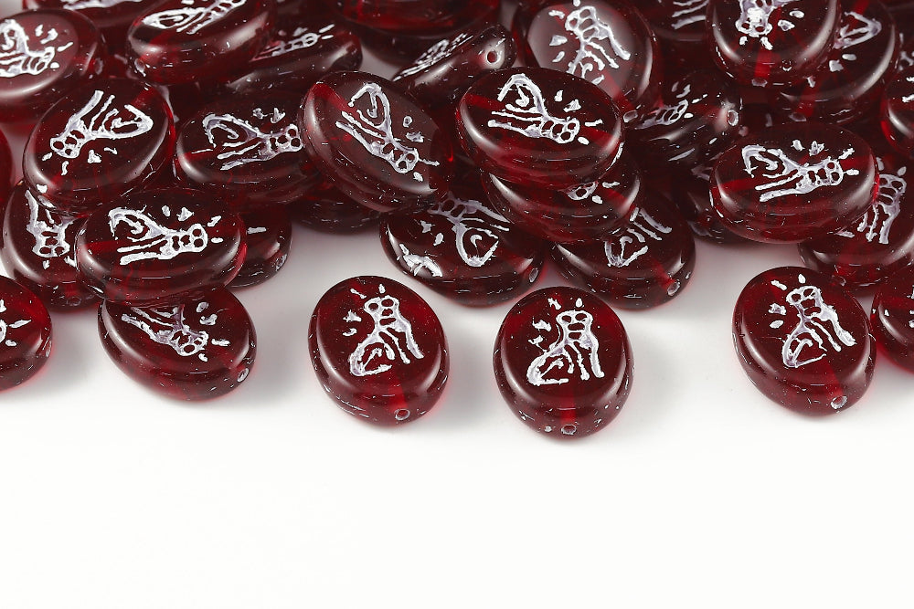 Cat 16×12mm Ruby With White 1-Hole Czech Beads
