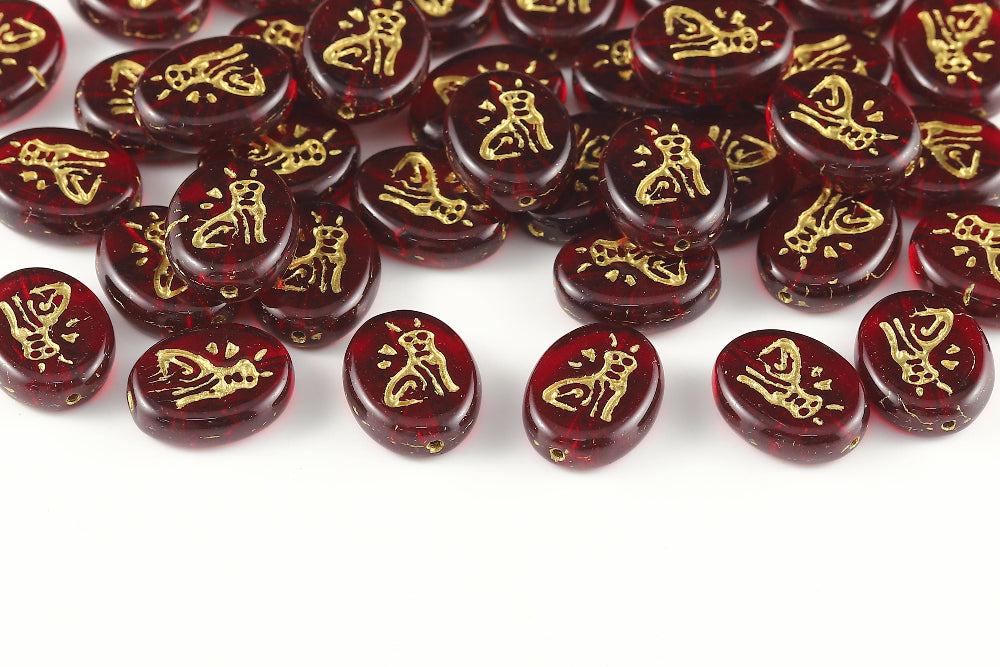 Cat 16×12mm Transparent Ruby With Gold 1-Hole Czech Beads